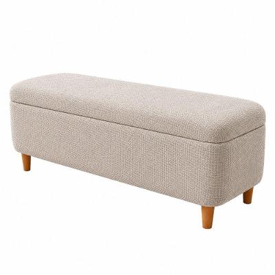 Puff Baú Bella Retangular Assento Espuma Revestimento Linho Bege 140CM Sallar Home