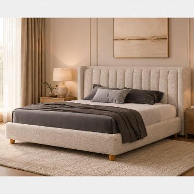 Cama Japonesa Queen Seo-yeon com Cabeceira Linho Bege Madeira Sallar Home