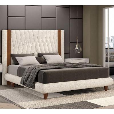 Cama Japonesa Queen com Cabeceira Pierreharu em Bouclé Off White Madeira Sallar Home