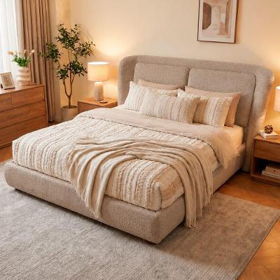 Cama Japonesa King Seo com Cabeceira Blind Estofada em Linho Bege Madeira de Eucalipto Sallar Home