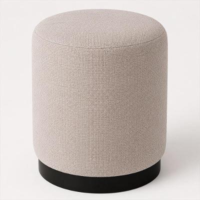 Puff Redondo Kira Assento Espuma Revestimento Linho Bege 41CM 120kg Sala Quarto Sallar Home