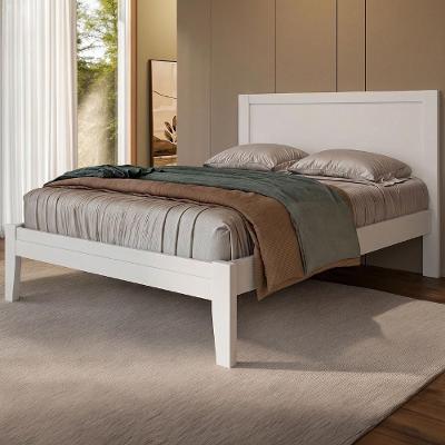 Cama Casal Lazio Madeira Maciça Branco com Estrado em Ripas 140CM Mpozenato