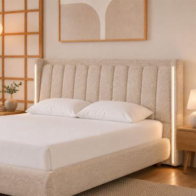 Cabeceira Casal Yeon Estofada Madeira Maciça Linho Bege com LED Sallar Home 160CM