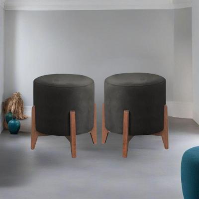 Kit 2 Puff Decorativo Redondo Luxo Roma Suede preto