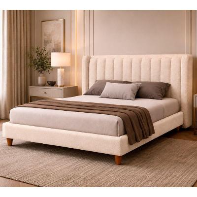 Cama Japonesa King Yeon Corea com Cabeceira Boucle Madeira Off White Sallar Home 203CM
