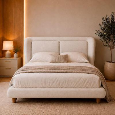 Cama Japonesa com Cabeceira Casal Haru Linho Off White Madeira Sallar Home 156CM