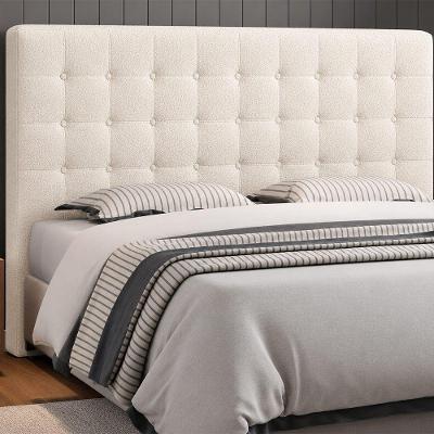 Cabeceira Estofada Libia King Size Madeira Maciça Couro Sintético Off White Sallar Home 195CM