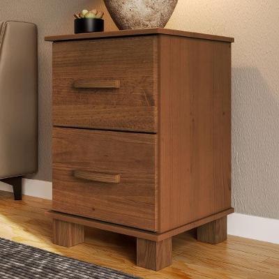 Mesa de Cabeceira Lone 2 Gavetas Madeira Maciça Moderno Castanho Mpozenato
