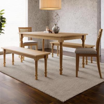 Conjunto Mesa e Bancos Rubia 2 Bancos 2 Cadeiras Madeira Marrom 160CM Mpozenato