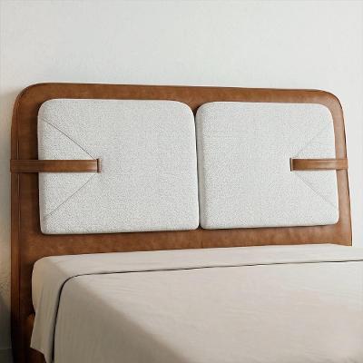 Cabeceira Cama Casal Nalu Painel Madeira Maciça Couro Sintético Caramelo e Creme Mpozenato