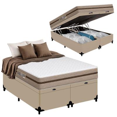 Cama Box com Baú Casal Bioclassic Pillow Top Molas Ensacadas Tecido Bege Royal Sleep