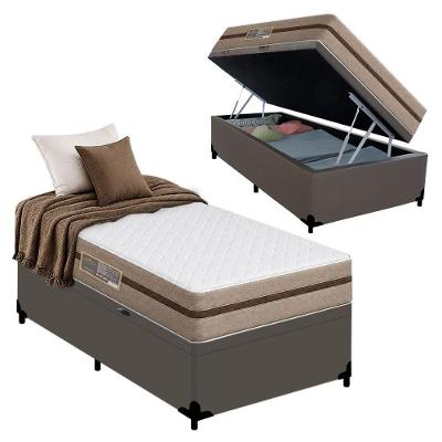Cama Box com Baú Solteiro Bioclassic Molas Ensacadas Cinza Royal Sleep