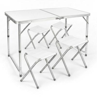 Mesa Dobrável Portátil Zizi com 4 Banquetas Estrutura Metal Tampo Plástico Área Externa 120CM Sallar