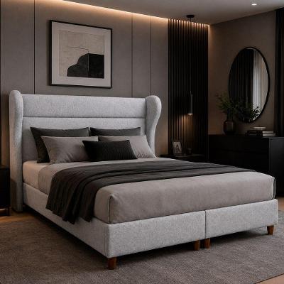 Cama Box King Elegante com Cabeceira Linho Cinza Claro Sallar Home 193CM