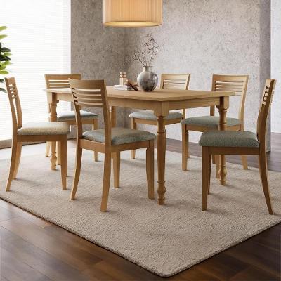 Conjunto de Mesa e Cadeiras Rubia 6 Lugares Tampo Madeira Linho Marrom 160CM Mpozenato