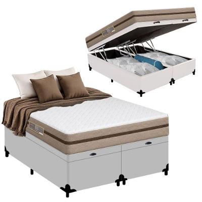 Cama Box com Baú Casal Bioclassic Pillow Top Molas Ensacadas Tecido Branco 138CM Royal Sleep
