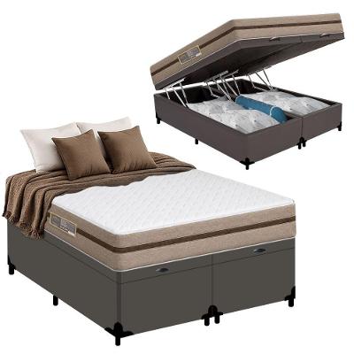 Cama Box com Baú Casal Bioclassic Molas Ensacadas Tecido Cinza Royal Sleep 138CM