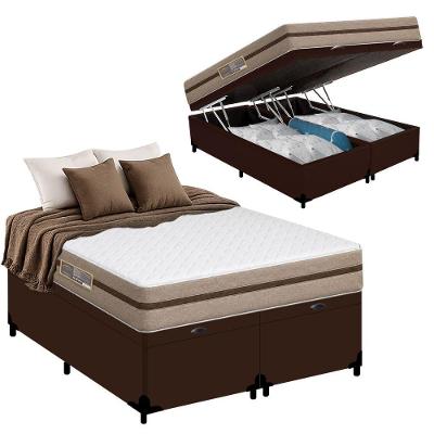 Cama Box com Baú Casal Bioclassic Pillow Top Molas Ensacadas Tecido Marrom Royal Sleep 138CM