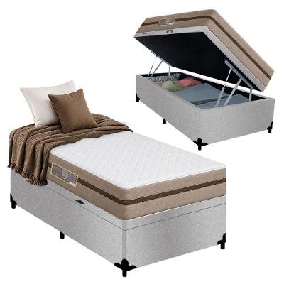 Cama Box com Baú Solteiro Bioclassic Molas Ensacadas Suede Cinza Royal Sleep 88CM