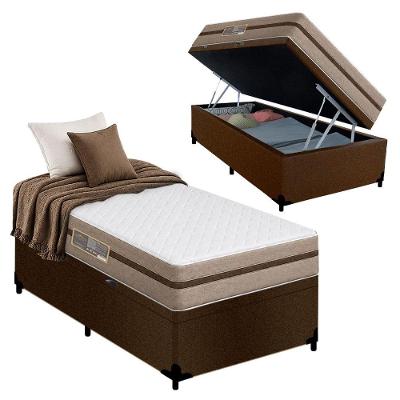 Cama Box com Baú Solteiro Bioclassic Molas Ensacadas Suede Marrom 88CM Royal Sleep