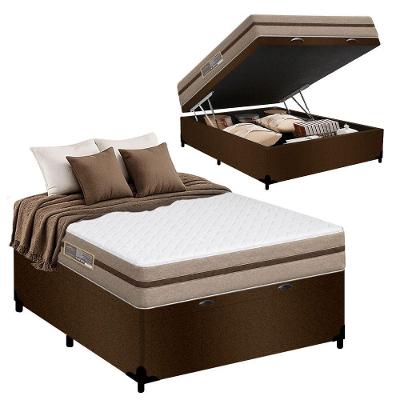 Cama Box Baú Casal Suede + Colchão Molas Ensacadas Bioclassic Marrom Royal Sleep 138CM