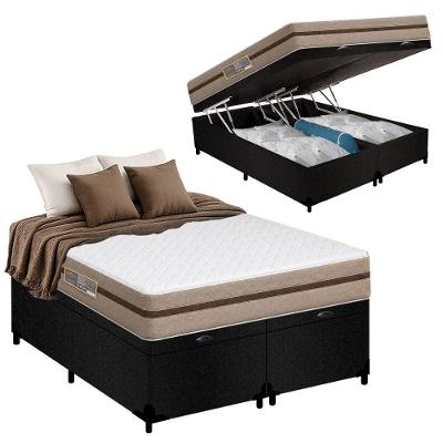 Cama Box com Baú Casal Bipartido Suede + Colchão Molas Ensacadas Bioclassic Pillow Top Branco Royal