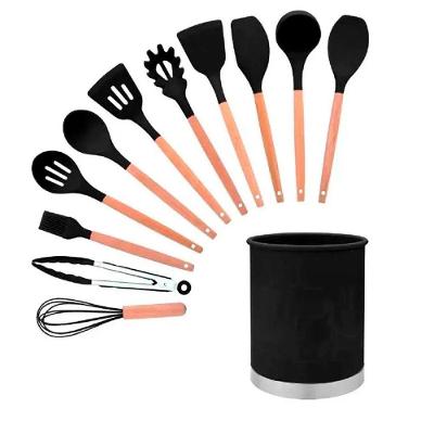 Jogo 12 Peças Silicone Resistente 230°C com Porta Utensílios Cozinha Preto Aquilae