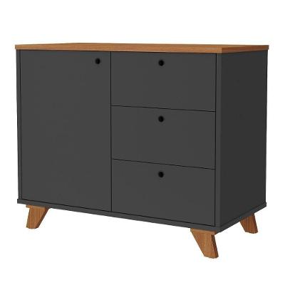 Balcão Aparador Lugano 1 Porta 3 Gavetas MDP 90,5CM Preto Artany