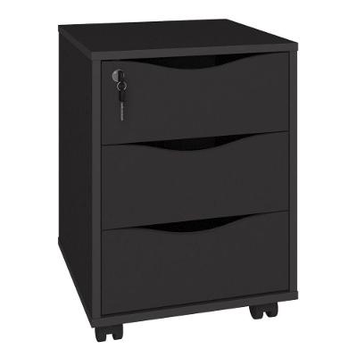 Gaveteiro Face Moderno 3 Gavetas MDP com Rodízios Preto Artany