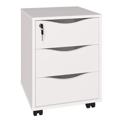 Gaveteiro Face Moderno 3 Gavetas MDP com Rodízios Trava Branco 40CM Artany