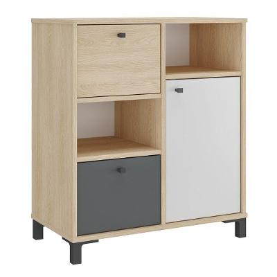 Balcão Carvalho Grafito Branco 1 Porta 2 Gavetas MDP 68CM Artany