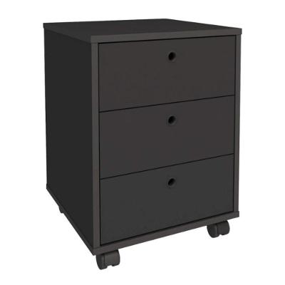 Gaveteiro New Moderno 3 Gavetas MDP com Rodízios Preto Multiuso Artany