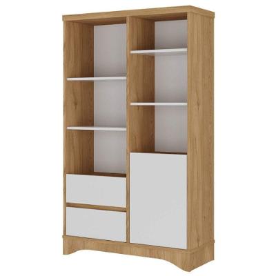 Estante Space Multiuso 1 Porta 6 Prateleiras 2 Gavetas MDP 90CM Branco Olmo Artany