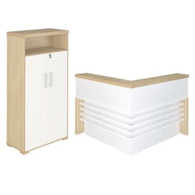 Mesa Balcão Recepção Executivo 2 Portas MDP e Tamburato 148CM Branco Artany
