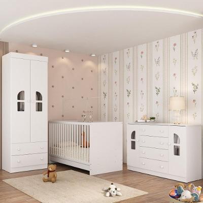 Conjunto de Quarto Berço 3 em 1 Guarda Roupa Cômoda MP4561 4 Portas 6 Gavetas Branco Multimóveis