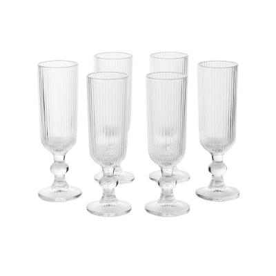Taça Jogo 6 Taças Champagne Vidro Canelado com Borda Dourada para Espumantes Transparente Carisma