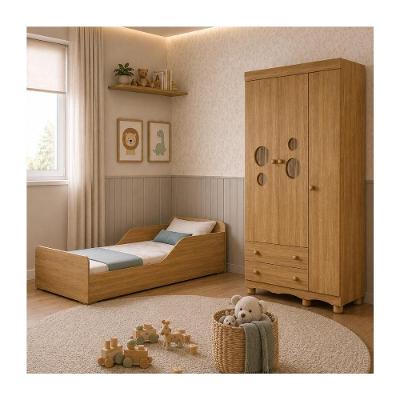 Conjunto de Quarto Infantil Suspiro com Minicama Colchão e Guarda Roupa 3 Portas 2 Gavetas MDP-MDF