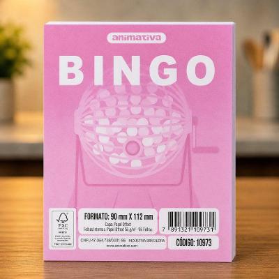 Cartela de Bingo Tradicional Numeração Organizada 96 Folhas Papel Offset Rosa Ativa