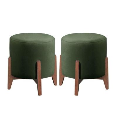 Kit 2 Puff Decorativo Redondo Luxo Dubai Veludo verde