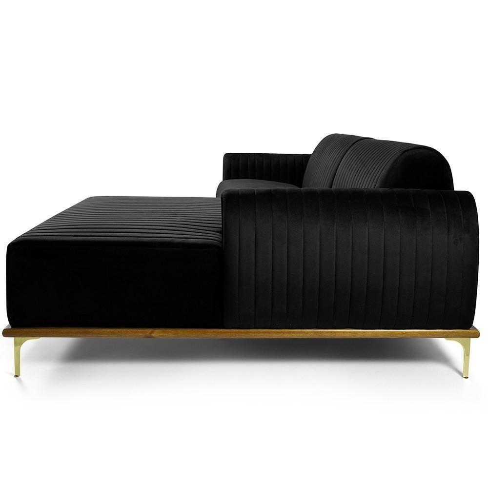 Sofá 5 Lugares Com Chaise Molino 320 Cm Veludo Preto C-300 - 2