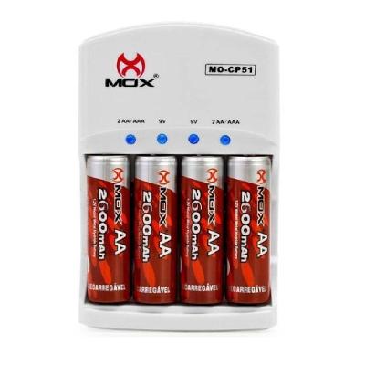 Carregador Mox Bivolt 4 Pilhas Recarregável Aa 2600mha