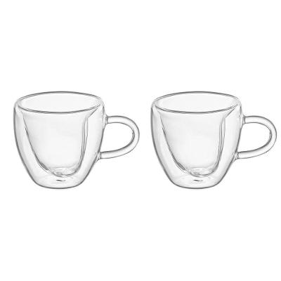 Kit 2 Xícaras Vidro Parede Dupla Coração 80ml Transparente Fratelli