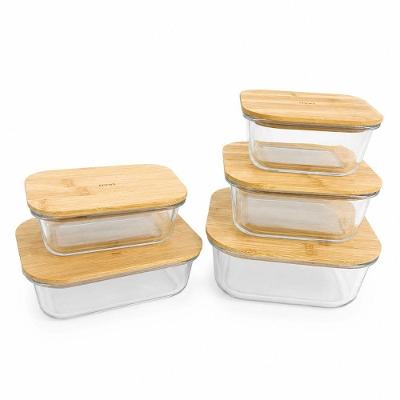 Conjunto Potes Herméticos Vidro e Bambu 5 Peças Organizador Cozinha Amadeirado Hanae Mori 337ML