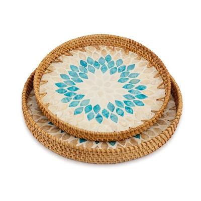 Kit Bandejas Decorativas RM1432 com Detalhe em Madrepérola Turquesa Hanae Mori 2 Peças