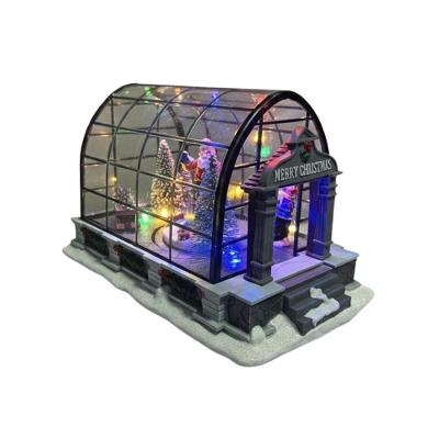 Enfeite Natalino Vila Natalina em Estufa C- Som e Movimento Iluminação LED 15CM Branco Grillo Home