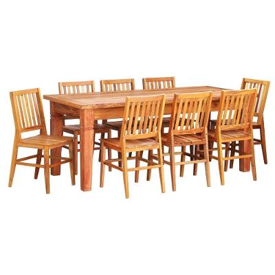 Conjunto de Mesa de Jantar Madri 8 Lugares Tampo em MDF com Cadeiras em Madeira Maciça Natural 200CM