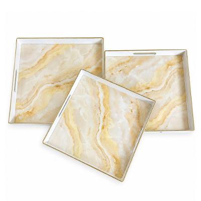 Kit 3 Bandejas Decorativas Mori Rm1379 Marmorizadas Bege e Dourado Hanae Mori