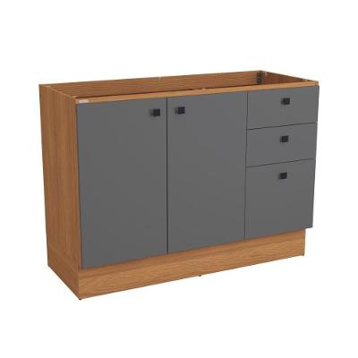 Balcão de Pia Pixel 2 Portas 3 Gavetas MDP 120CM Cinza Kappesberg