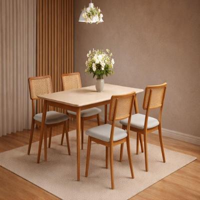 Conjunto de Jantar Florença 4 Lugares Tampo em Vidro com Cadeiras em Linho Mel Off-White 120CM