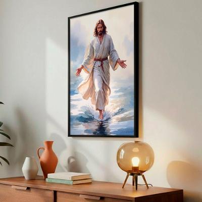 Quadro Decorativo Jesus Sobre as Águas Retangular 50x75CM em Madeira Maciça Preto Soleil Home Decor